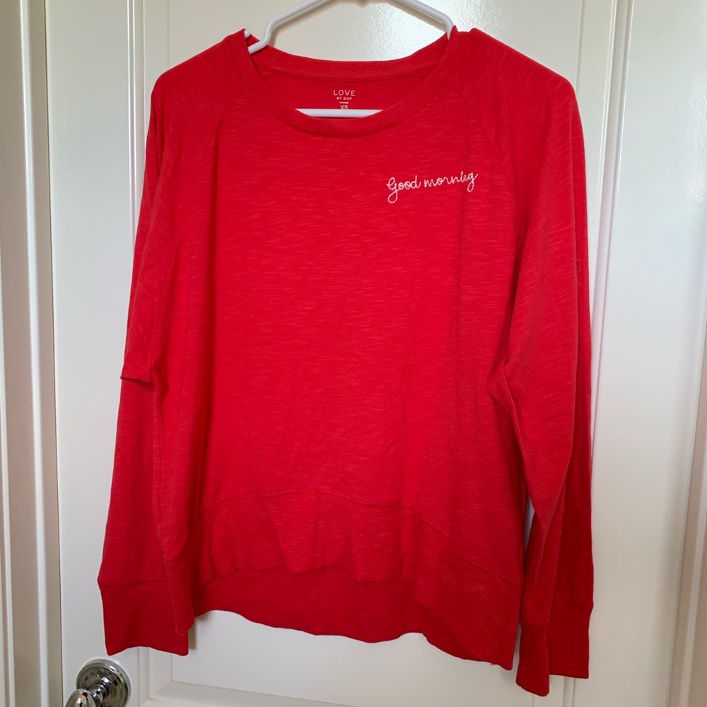 Red JCREW pajama sweater with embroidery